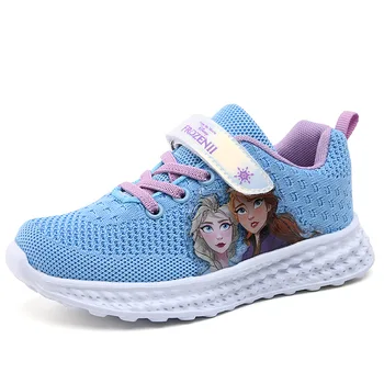 Disney pentru copii de lumină led pantofi fete desene animate congelate zbor țesute adidași primăvara și vara noi printesa copil pantofi
