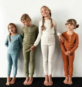 2020 Copilul de Primavara Toamna Haine Copii, Băiat, Fată de Bumbac, cu Maneci Lungi Pijama Set Culoare Solidă Casual Pijamale Homewear Tinutele 2-6M