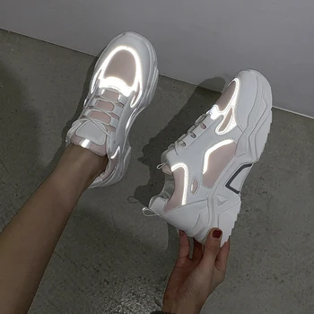 2020 primavara toamna de moda casual, pantofi vechi Femei Alb Adidasi Funcționare Pantofi Dantela-Up Luminos Pantofi Casual Femei Adidași