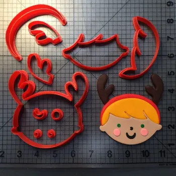 Crăciun fericit băiat și fată cu capac și reni ureche de imprimare 3D fondant decorarea cookie-cutter set