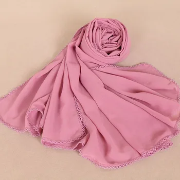 50PCS/MULTE femei de Moda bubble sifon margini de dantelă eșarfă musulmane hijab mult înfășurați în șaluri simplu bentita esarfe en-gros de 180*75cm