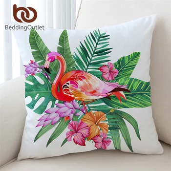 BeddingOutlet Flamingo față de Pernă Perna Florale Caz Planta Tropicala Arunca Capacul Fete Roz și Verde Decorative Pernă Acoperă