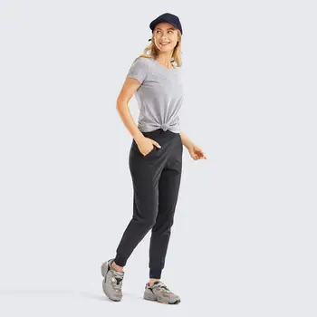 SYROKAN Femei Dublu Strat Jogger Trening cu Buzunare cu Fermoar Cald Elastic Confortabil Lounge Pantaloni Talie Elastic(Inseam: 28