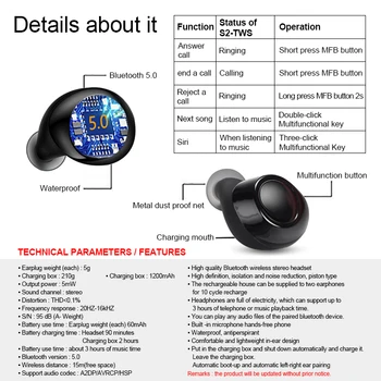 TWS S2 Adevărat Wireless Căști setul cu Cască Bluetooth Binaurale Mini TWS Pavilioane Cu Încărcare Cutie pentru iPhone pentru Huawei pentru Samsung