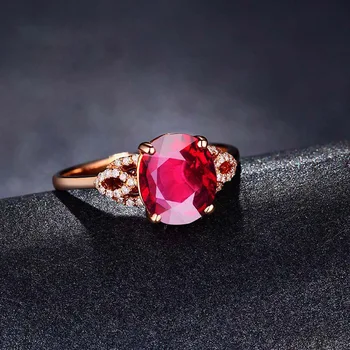 Bijuterii Fine Ruby Inele Pentru Femei 18K Rose Gold Inel de Logodna cu Diamant Natural Oval Roșu Turmalina Piatra Piatră prețioasă Cadou de Ziua de nastere