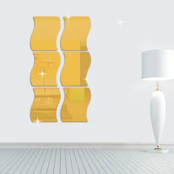 6pcs/lot 3D Oglindă Autocolante Decorative Acrilice Oglindă Formă de Undă Autocolant Perete Living Dormitor Camera de Amenajare Art Decor Acasă