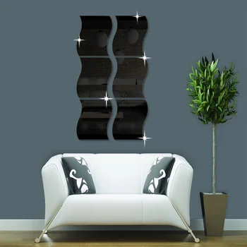 6pcs/lot 3D Oglindă Autocolante Decorative Acrilice Oglindă Formă de Undă Autocolant Perete Living Dormitor Camera de Amenajare Art Decor Acasă