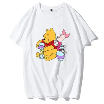 Disney Winnie the Pooh Ursul de Desene animate de Imprimare Cuplurile Unisex Femei T-Shirt, O-Neck Pulover cu Maneci Scurte Tee Bumbac Topuri 10 Culori