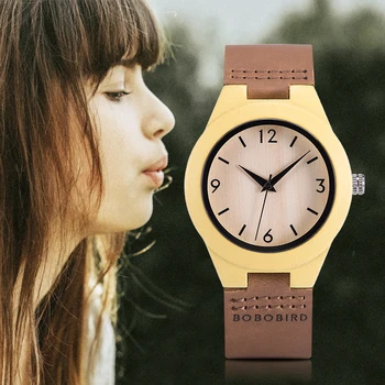 BOBO PASĂRE de Lemn Ceasuri Femei 2020 Nou Cuarț Ceas Curea din Piele Doamnelor Fete se Uita la Ceas Cadou Zegarek Damski Reloj Mujer