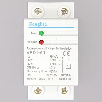 VPD1-60A 230V șină Din de recuperare automată reconectați peste si sub tensiune dispozitiv de protecție protector releul de protecție
