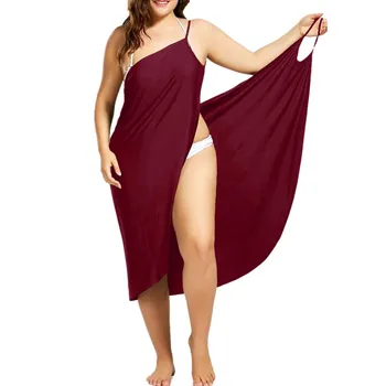 Femei Plus Dimensiune Culoare Solidă Sexy Beach Dress Cover Folie De Bikini Costum De Baie Femme Halat Plage Alb Și Negru Sleepwear Homesuit#