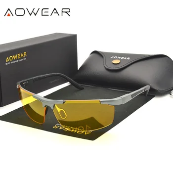 AOWEAR Brand de Noapte Viziune Ochelari pentru Conducere Galben Bărbați ochelari de Soare Polarizat UV400 Înaltă Calitate Noapte Driver Ochelari pentru condus