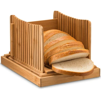 Bambus Tăietor De Pâine Ghid De Tăiere Din Lemn De Pâine Cutter Pentru Pâine De Casă, Pâine, Prăjituri, Covrigi Pliabil Si Compact, Cu Firimituri De Tr