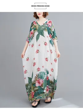 Din satin de bumbac plus dimensiune vintage florale femei casual pierde maxi lungi de vară rochie de plajă haine elegante 2021 doamnelor rochii