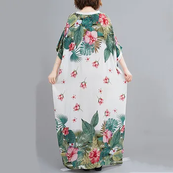 Din satin de bumbac plus dimensiune vintage florale femei casual pierde maxi lungi de vară rochie de plajă haine elegante 2021 doamnelor rochii