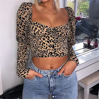 Vara Femei Bluza Noua Leopard De Imprimare Topuri De Femei Si Bluze Casual Crop Top Pentru Femei Bluza Cu Maneci Lungi Tricou Sexy Femei Bluze