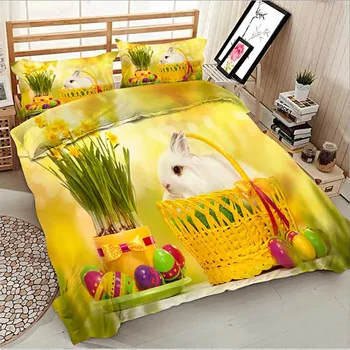 WOSTAR textile acasă animale set de lenjerie de pat king queen carpetă acopere stabilit și fețe de pernă pentru decor acasă Iepure Drăguț fundal galben