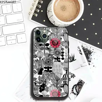 Marimekko negru și alb flori colorate Caz Telefon din Sticla Temperata Pentru iPhone 11 XR Pro XS MAX 8 X 7 6S 6 Plus SE 2020 caz