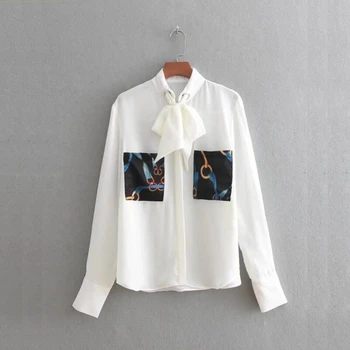 Lanț de imprimare patch-uri de buzunar decor femei bluze casual doamna camasi cu maneca lunga moda topuri largi combinezon blusas S3756