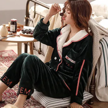 Coral catifea Pijama pentru femei toamna și iarna flanel femei îngroșat de Pluș cald versiunea coreeană haine de acasă de două bucata costum