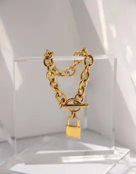 Titan Cu Aur de 18K Blocare Indesata Declarație Bratari de Designer T Show Pista Rochie de Bijuterii Rare INS Japonia coreeană