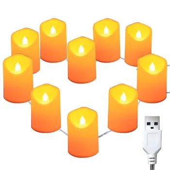 10 Led Lumânări fără flacără Șir de Lumini USB Plug în Pâlpâie LED-Lumanari Decoratiuni Festivalul de Sărbătoare,de Ziua Îndrăgostiților,Petrecere