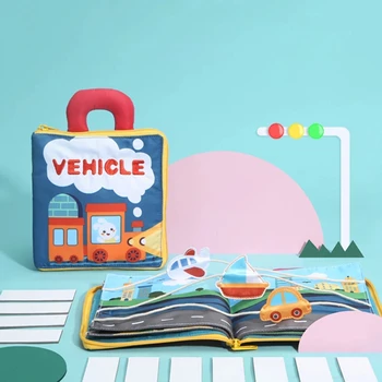 3D Cârpă Moale Cărți pentru Copii Animale si Vehicule Montessori Copilul Jucării Pentru Copii mici Dezvoltarea Inteligenței Lavabil Desfășurarea Carte Jucarii