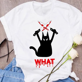 Femeile Grafic Pisica Animal De Desene Animate Cu Dungi Sărut De Imprimare Toamna Toamna Haine Halloween Lady Teuri Topuri Femei T Shirt Pentru Femei T-Shirt