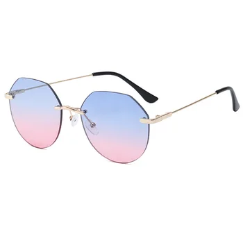 DENISA Neregulate Lentile Rotunde ochelari de Soare Femei 2020 Nou fără rame, Ochelari de Soare Femei Fara rama Poligon Ochelari Gafas De Sol G3472
