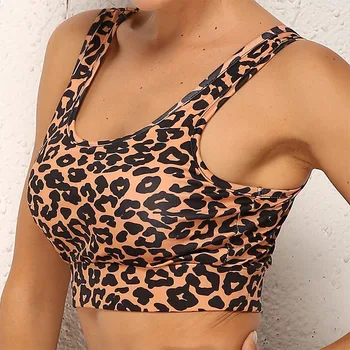 SALSPOR Yoga 2 Bucata Set pentru Femei Leopard rezistent la Șocuri Sutiene Mare Elastic Talie Jambiere de Fitness Rulează Joggings Athletict Trening