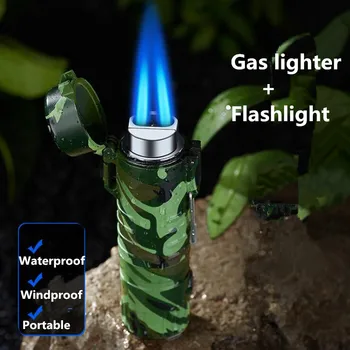 Noul Multi-funcțional Bricheta Dual Albastru Flacără rezistent la apa Lanterna LED-uri de Iluminat Windproof Bricheta Accesorii de Fumat