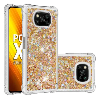 Drăguț nisipuri Mișcătoare Sclipici Lichid Caz Pentru Xiaomi Poco X3 NFC Caz Transparent Moale TPU Capacul Barei de protecție PocoX3 Coque