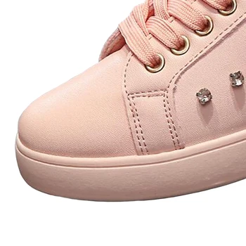 COVOYYAR 2019 Stras Flori Femei Adidași Confort Dantela-Up Pantofi Casual de Primavara Toamna Plat Pantofi Albi Formatori WSN608