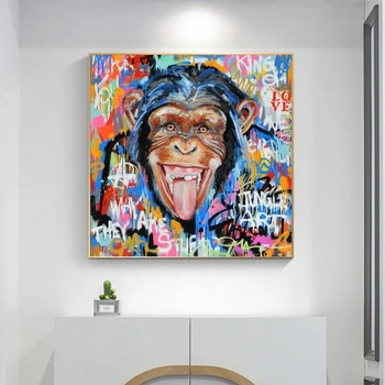 Maimuță amuzant Pop Street Art Postere Si Printuri Abstracte, Animale, Arta Graffiti Panza Picturi Pe Perete de Artă Decor Acasă