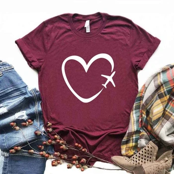 2020 Noua moda de primăvară sosirea Călătorie avion inima dragoste de Imprimare tricou Femei din Bumbac Casual Amuzant tricou Cadou Fata de Top Tee L962