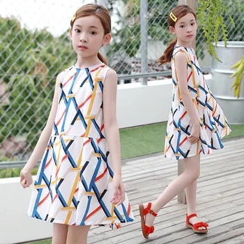 Brand Copii Rochii pentru Fete 2019 Nou Copil Rochie de Vara Copii Printesa Rochie de Bumbac Copilul Sundress Geometrice Casual,#5115