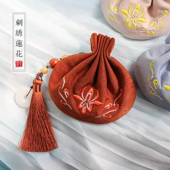 Handmade, Vintage Stil Chinezesc Bijuterii Sac De Depozitare Brodate Model De Lotus Plic Husă De Noroc Jad Ciucure Cordon Geanta Cadou