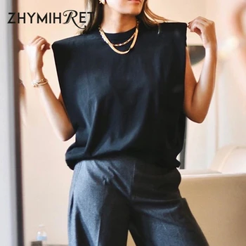 ZHYMIHRET Alb Liber de Umăr Căptușită Rezervor de Top pentru Femei O de Gât Camis 2020 Casual de Vara de Bază Bumbac Topuri de sex Feminin Streetwear