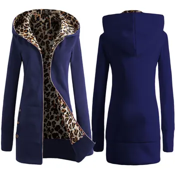 Noua Moda 2020 Toamna Iarna Femei Doamnelor Leopard cu Capișon Lână Sacou Zip-Up o de Gât Haina Îmbrăcăminte exterioară S-2XL de Înaltă Calitate