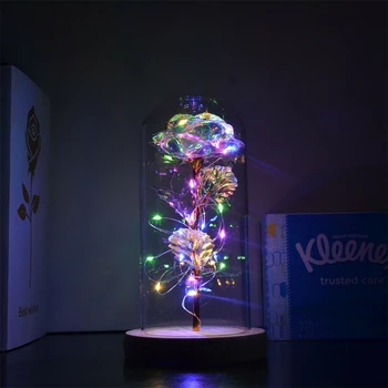 Cristal Artificial a Crescut Veșnică Aur de 24K Folie Floare de Lumină LED Zână Șir de Lumini În Cupolă de Sticlă pentru Mama Cadou de Ziua Îndrăgostiților