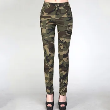 Vara Camuflaj Pantaloni Femei Casual Militar De Armata Bumbac Pantaloni Verzi Cu Buzunare, Talie Mare Stretch Pantaloni Lungi De Sex Feminin