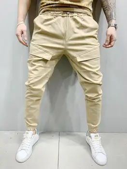 Bărbați Legați Placket Costume Pantaloni Legați La O Culoare Solidă Hip-hop Jogger Pantaloni Casual Om