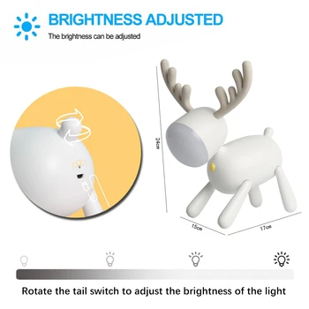 Drăguț Cafeniu Lumina de Noapte LED USB Reîncărcabilă Lampă de Birou Alb Cald/Alb Lumini Estompat Dormitor Noptieră Crăciun Copil Cadou Lămpi