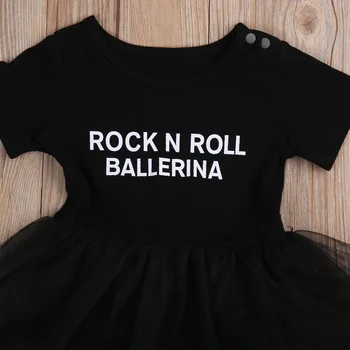 Minunat Copil Nou-născut Fete Tul Rochie de Balet Negru Scrisoare de Vara cu Maneci Scurte Costum Fată Rochii Body Tinutele 1buc Set