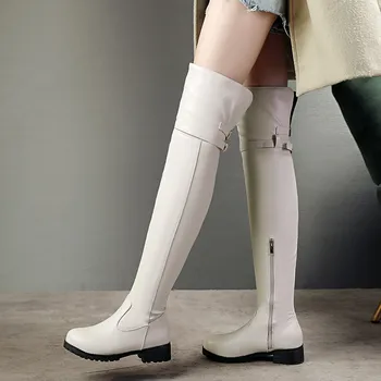 MoonMeek plus dimensiune 34-48 doamnelor moda toamna iarna cizme rotund toe peste genunchi cizme zip tocuri joase cizme pentru femei 2020 nou