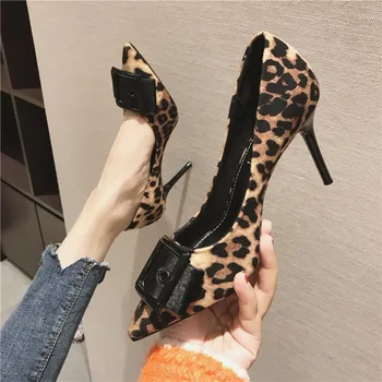 Rimocy sexy si damele de subliniat toe leopard pompe 2019 primăvară feshion tocuri subtiri de mare alunecare pe pantofi de nunta femeie sandale mujer