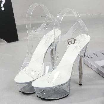 2020 Nou Sexy Femei Sandale Tocuri de 15cm Vara Lady Transparent de Cristal Clar de Pantofi cu Toc Sandale de Mari Dimensiuni 42 43 Clar Toc