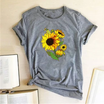 Floarea-soarelui de Imprimare T-shirt Femei Îmbrăcăminte de Vară Topuri pentru Femei, Moda Femei, Haine Casual Harajuku Tricou Mujer Camisetas