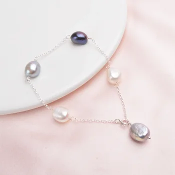 ASHIQI Veritabil 925 Sterling Silver Naturale Baroc Pearl Brățară Pentru Femei de moda de apă Dulce Pearl bijuterii