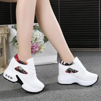 Femei de primavara Casual Pantofi Platforma Tocuri Înalte de Moda Femeie Pene Adidași Pantofi de 10 CM Inaltime Creștere în aer liber Pantofi Albi